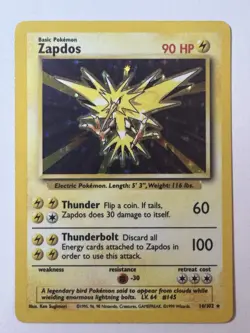 Pokemon TCG Zapdos Base Set Holo Unlimited Rare Card 16/102 Near Mint Condition - Image 1