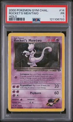 PSA 1 Rocket's Mewtwo 14/132 Gym Challenge 2000 Holo Rare Pokemon Card TCG - Image 1