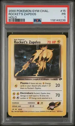 PSA 1 Rocket's Zapdos 15/132 Gym Challenge 2000 Holo Rare WOTC Pokemon Card TCG - Image 1