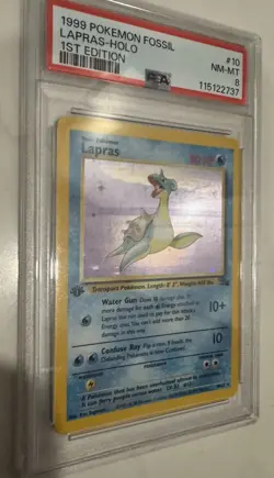 1999 Pokemon Fossil Lapras Holo PSA 8 First 1st Edition 10/62 Rare Card No 10 - Image 1