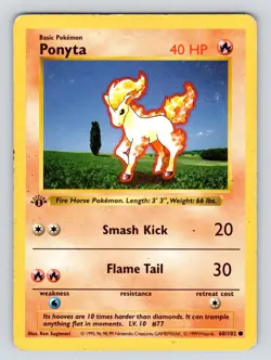 PL! - 1st Edition Shadowless Pokemon Card Base Set 60/102 Ponyta - Image 1