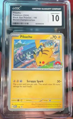Pikachu 190 World Championships CGC 10 - 2024 Pokemon SV Promos - Image 1