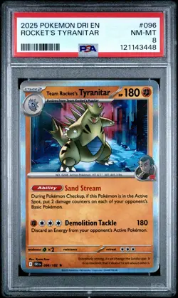 2025 POKEMON DRI EN-DESTINED RIVALS #096 TEAM ROCKET'S TYRANITAR PSA 8 - Image 1