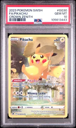 2023 POKEMON SWORD & SHIELD CROWN ZENITH #GG30 FULL ART/PIKACHU PSA 10 - Image 1