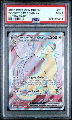 2025 POKEMON DRI EN-DESTINED RIVALS ULTRA RARE TEAM ROCKET'S PERSIAN EX PSA 9 - Image 1