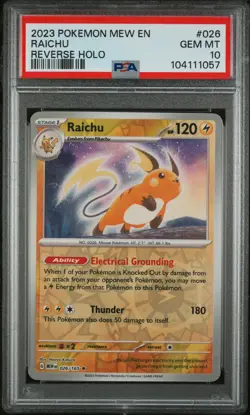 2023 POKEMON MEW EN-151 REVERSE HOLO #026 RAICHU PSA 10 - Image 1