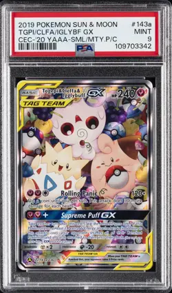 2019 POKEMON SUN & MOON COSMIC ECLIPSE TOGEPI & CLEFFA & IGGLYBUFF GX PSA 9 - Image 1