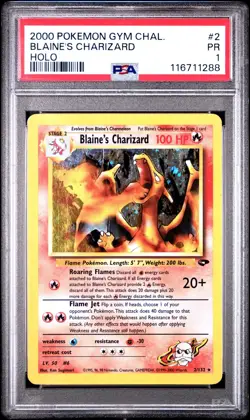 Blaine’s Charizard 2/132 Pokemon Card Holo Foil Gym Challenge WOTC - PSA 1 PR - Image 1