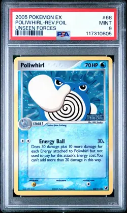 PSA 9 Poliwhirl Reverse Holo 68/115 EX Unseen Forces 2005 Pokemon Card - Image 1