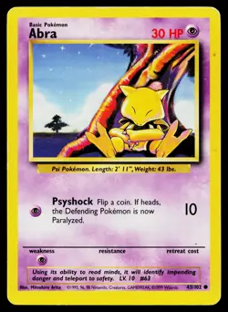 Abra Pokemon 1999 Base Set card 43/102 Vintage - Image 1