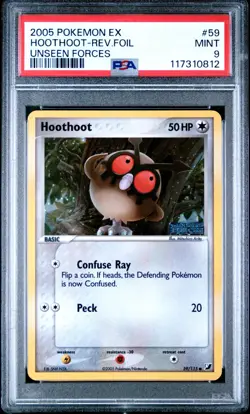 PSA 9 Hoothoot Reverse Holo 59/115 Unseen Forces 2005 Pokemon Card - Image 1