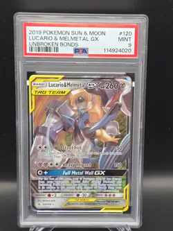 Pokemon Unbroken Bonds Lucario & Melmetal GX # 120 Ultra Rare PSA 9 MINT - Image 1