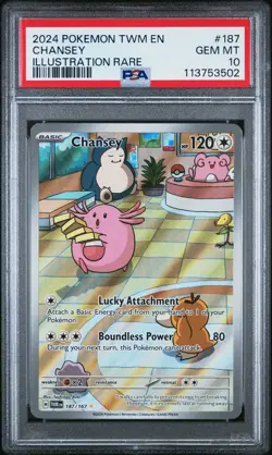 2024 POKEMON TWM EN-TWILIGHT MASQUERADE ILLUSTRATION RARE #187 CHANSEY PSA 10 - Image 1