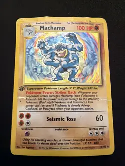 Machamp Pokemon Card 1st Edition 8/102 Holofoil Rare Base Set Damaged - Image 1