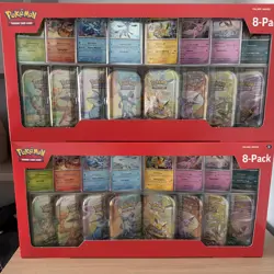 Pokemon Prismatic Evolutions 8 Mini-Tins with Promo Cards Costco 2-pack IN HAND - Image 1
