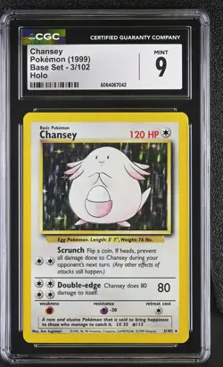 CGC 9 Chansey 3/102 Holo Base Set Pokemon Card - Image 1