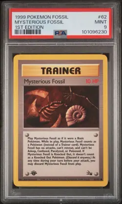 1999 Pokemon 1st Edition Fossil #62 Mysterious Fossil PSA 9 Card MINT Free Ship! - Image 1