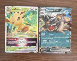 JUMBO Leafeon Vstar SWSH195 + Mabosstiff Ex 086 Promo Pokemon TCG Cards - Image 1