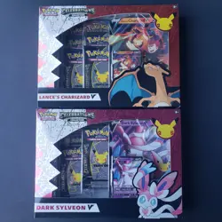 Pokemon Celebrations CCG Lance's Charizard & Dark Sylveon V Collection Boxes New - Image 1