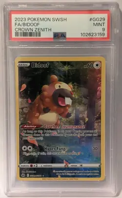 PSA 9 2023 Pokemon Bidoof GG29 Full Art Holo Crown Zenith Galarian Gallery EN - Image 1