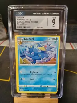 ERROR MISCUT O/C CGC 9 MINT Pokemon Evolving Skies Golduck Card 025/203 - Image 1