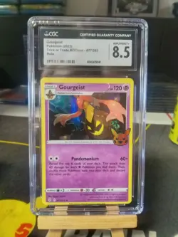 ERROR MISCUT O/C Gourgeist 077/203 Holo Rare 2022 Pokemon Trick Trade CGC 8.5 - Image 1