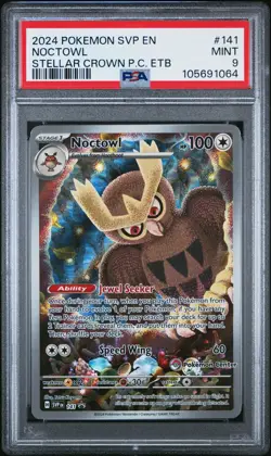 2024 POKEMON STELLAR CROWN POKEMON CENTER ETB PROMO SVP #141 NOCTOWL PSA 9 - Image 1