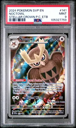 2024 POKEMON STELLAR CROWN POKEMON CENTER ETB SVP PROMO #141 NOCTOWL PSA 9 - Image 1