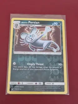 Pokemon Sun Moon Lost Thunder Alolan Persian 119/214 Rare Reverse Holo TCG Card - Image 1
