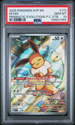 2025 POKEMON PRISMATIC EVOLUTIONS POKEMON CENTER ETB SVP EN-SV #173 EEVEE PSA 10 - Image 1