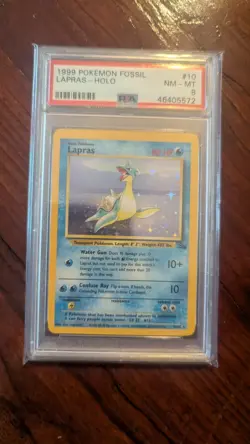 PSA 8 Lapras Holo #10 Fossil Pokemon 1999 Vintage English NM-MT - Image 1