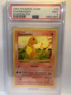 1999 Pokemon Base Set #46 Charmander Shadowless PSA 9 MINT - Image 1