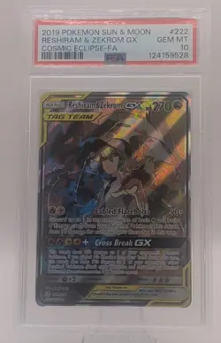 Pokemon Reshiram & Zekrom GX Full Art 222/236 Cosmic Eclipse PSA 10 GEM MINT - Image 1