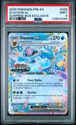 2025 POKEMON PRE EN-PRISMATIC EVOLUTIONS SURPRISE BOX EXCLUSIVE GLACEON EX PSA 9 - Image 1
