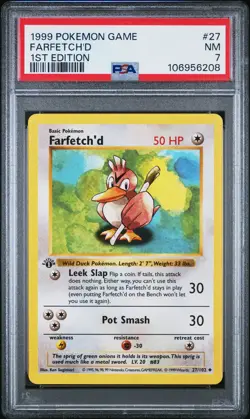 1999 POKEMON BASE SET 1ST EDITION #27 FARFETCH'D PSA 7 - Image 1
