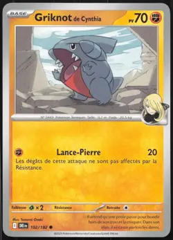 Carte Pokemon Griknot de Cynthia 102/182 Rivalites Destinees Francais - Image 1