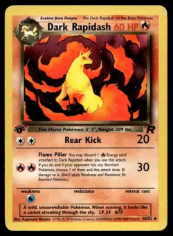 Dark Rapidash 44/82 Pokemon Card 1st Ed. Team Rocket Uncommon 60 HP LP BS - Image 1