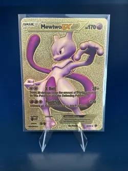 Pokemon MEWTWO Gold!! EX HP 170 Gold Foil Fan Art Card 98/99 - Image 1