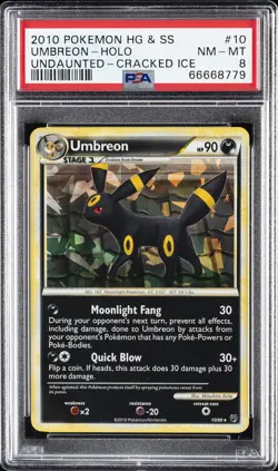 2010 POKEMON HEARTGOLD & SOULSILVER UNDAUNTED CRACKED ICE #10 UMBREON-HOLO PSA 8 - Image 1