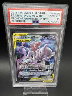 2019 POKEMON SM BLACK STAR PROMO #SM191 FA/MEWTWO & MEW GX PSA 10 - Image 1