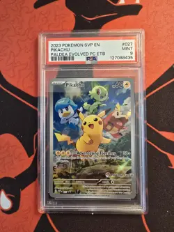 PIKACHU #027 PSA 9 2023 POKEMON SVP PALDEA EVOLVED POKEMON CENTER ETB PROMO 1079 - Image 1