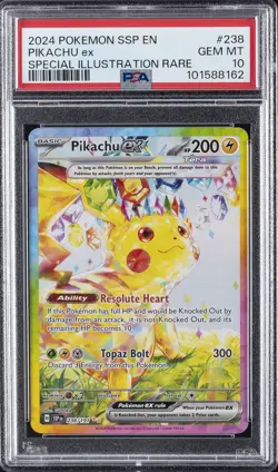 2024 POKEMON SSP EN-SURGING SPARKS SPECIAL ILLUSTRATION RARE PIKACHU EX PSA 10 - Image 1