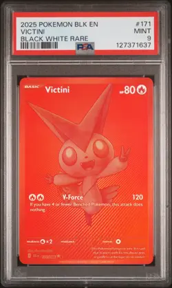 2025 POKEMON BLK EN-BLACK BOLT BLACK WHITE RARE #171 VICTINI PSA 9 - Image 1
