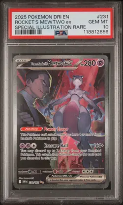 2025 POKEMON DRI EN DESTINED RIVALS 231 TEAM ROCKET'S MEWTWO EX SIR PSA 10 - Image 1