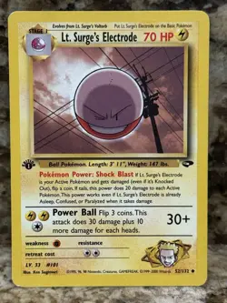 1st Edition Gym Challenge Lt. Surge’s Electrode 52/132 Pokemon Card Vintage - Image 1