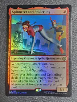 Spinneret and Spiderling - Foil - Prerelease Promo - Marvel's Spider-Man MTG NM - Image 1