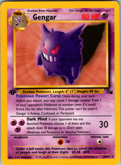GENGAR Fossil Series POKEMON 1st Edition Non Holo 2000 Trading Card 20/62 CREASE - Image 1