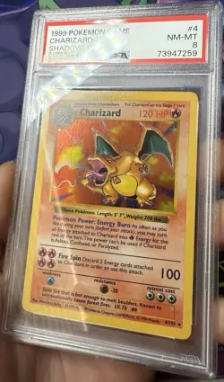 Rare 1999 Pokemon Game Shadowless # 4 Charizard Holo PSA 8 Card NM-MINT BASE SET - Image 2