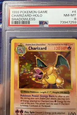 Rare 1999 Pokemon Game Shadowless # 4 Charizard Holo PSA 8 Card NM-MINT BASE SET - Image 4