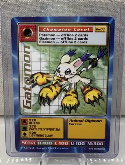 1999 Bandai Digimon Digi-Battle Series 2 Gatomon BO-77 Gold Name Text Card - Image 1